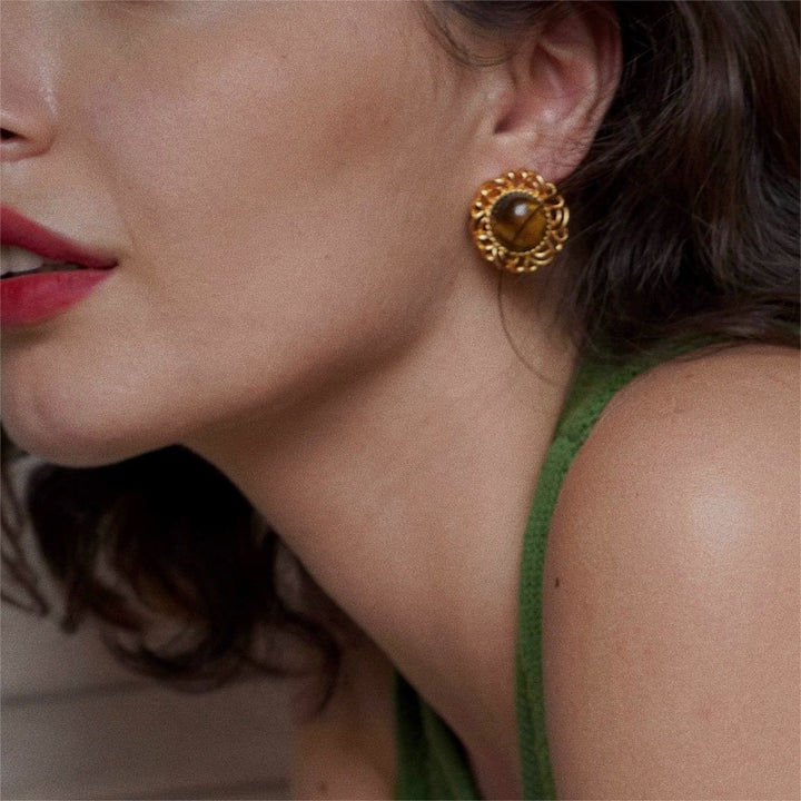 Orecchini in oro con girasole e occhio di tigre Olivenorma - image 2