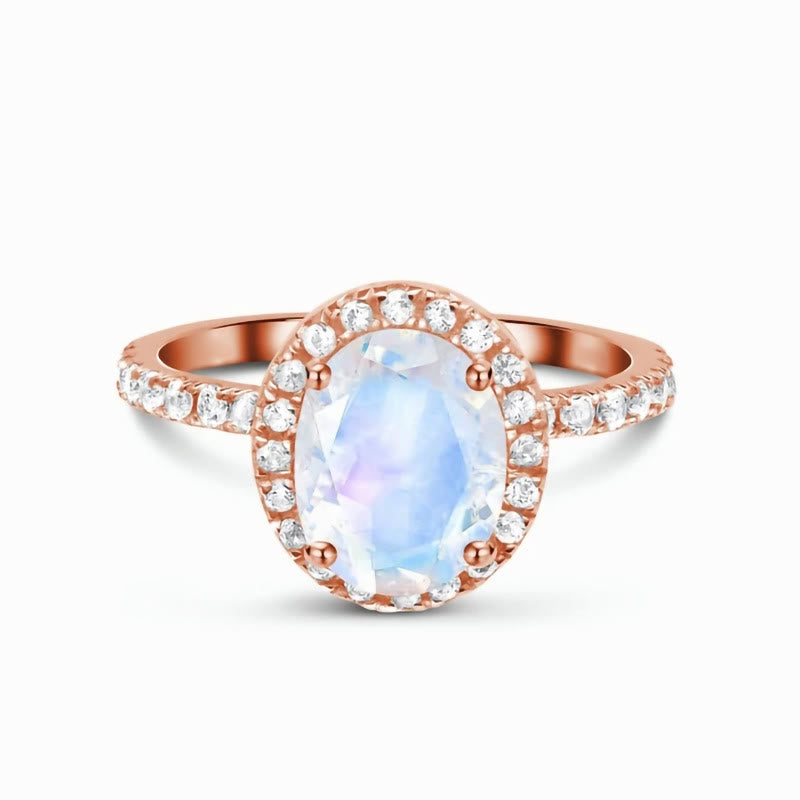 Anello di lusso in oro rosa con pietra di luna Olivenorma 