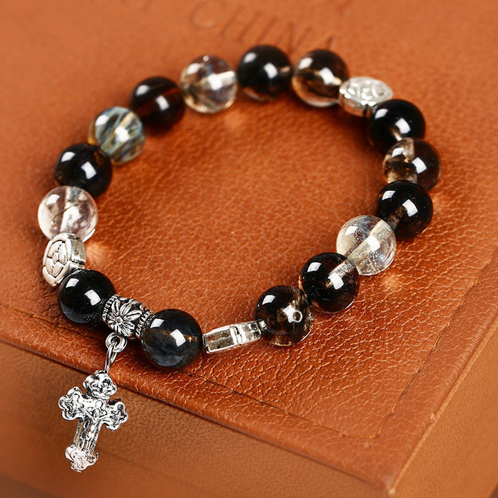 Bracciale con simbolo della croce in pietra naturale 