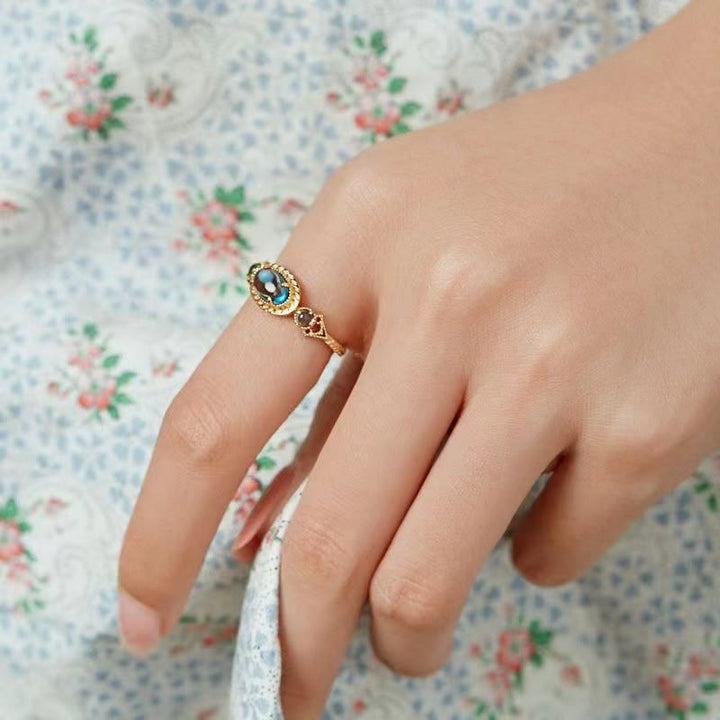 Anello regolabile in pietra di topazio blu naturale Olivenorma 