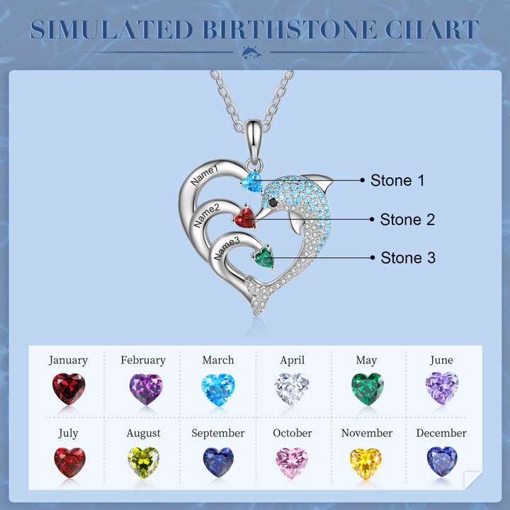 Collana con ciondolo in pietra incisa a forma di cuore di delfino Olivenorma