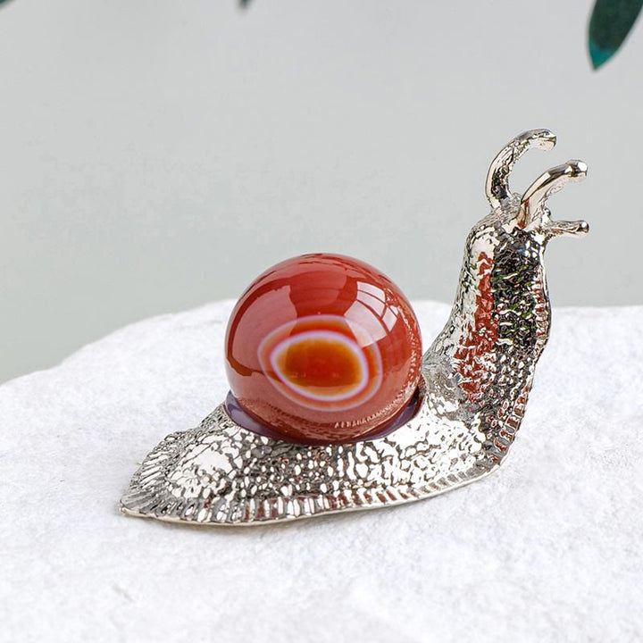Olivenorma Portapalle di Cristallo Naturale Piccola Decorazione a Forma di Lumaca con Pietre Preziose - Agata rossa - Argento - image 14