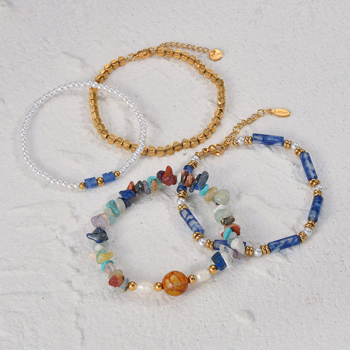 Olivenorma Set di quattro bracciali con perline in cristallo naturale 
