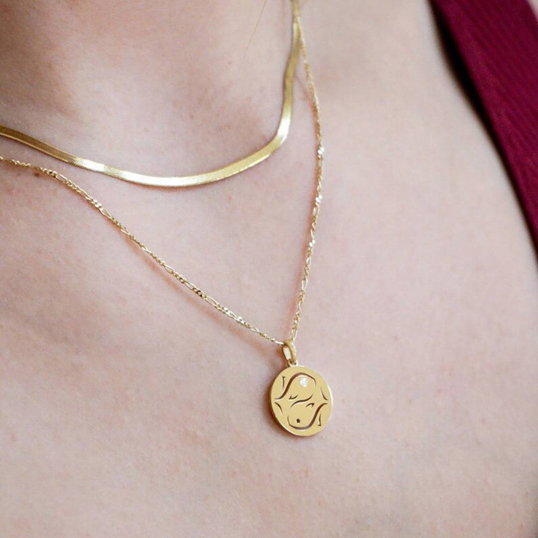 Collana Olivenorma in acciaio inossidabile con cerchio vuoto in zircone bianco e zodiaco 