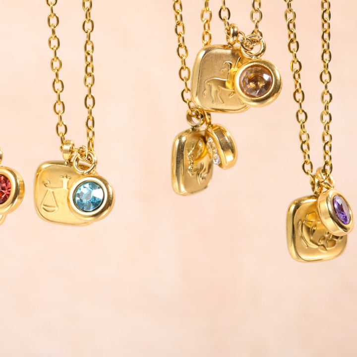 Olivenorma Collana con ciondolo con pietra portafortuna dei dodici mesi dello zodiaco 