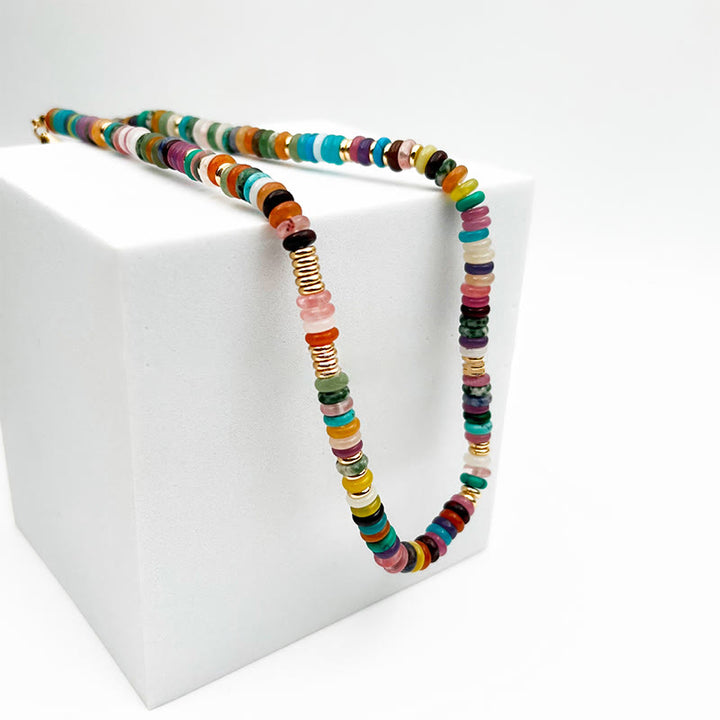 Olivenorma Boho Style Misto Cristallo Rotondo Perline Bracciale Collana Pietre Preziose