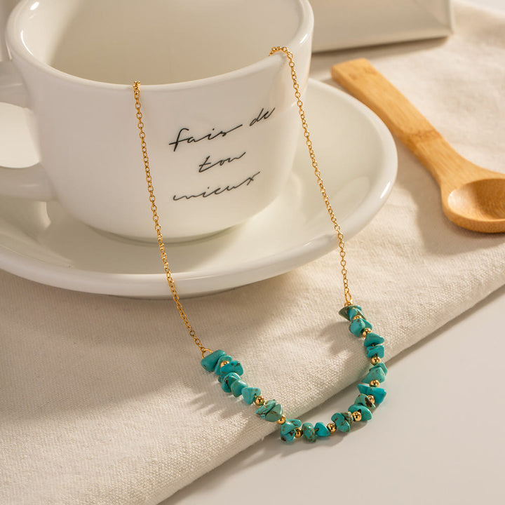 Collana Olivenorma con ciondolo in ghiaia turchese e oro 18k in acciaio inossidabile