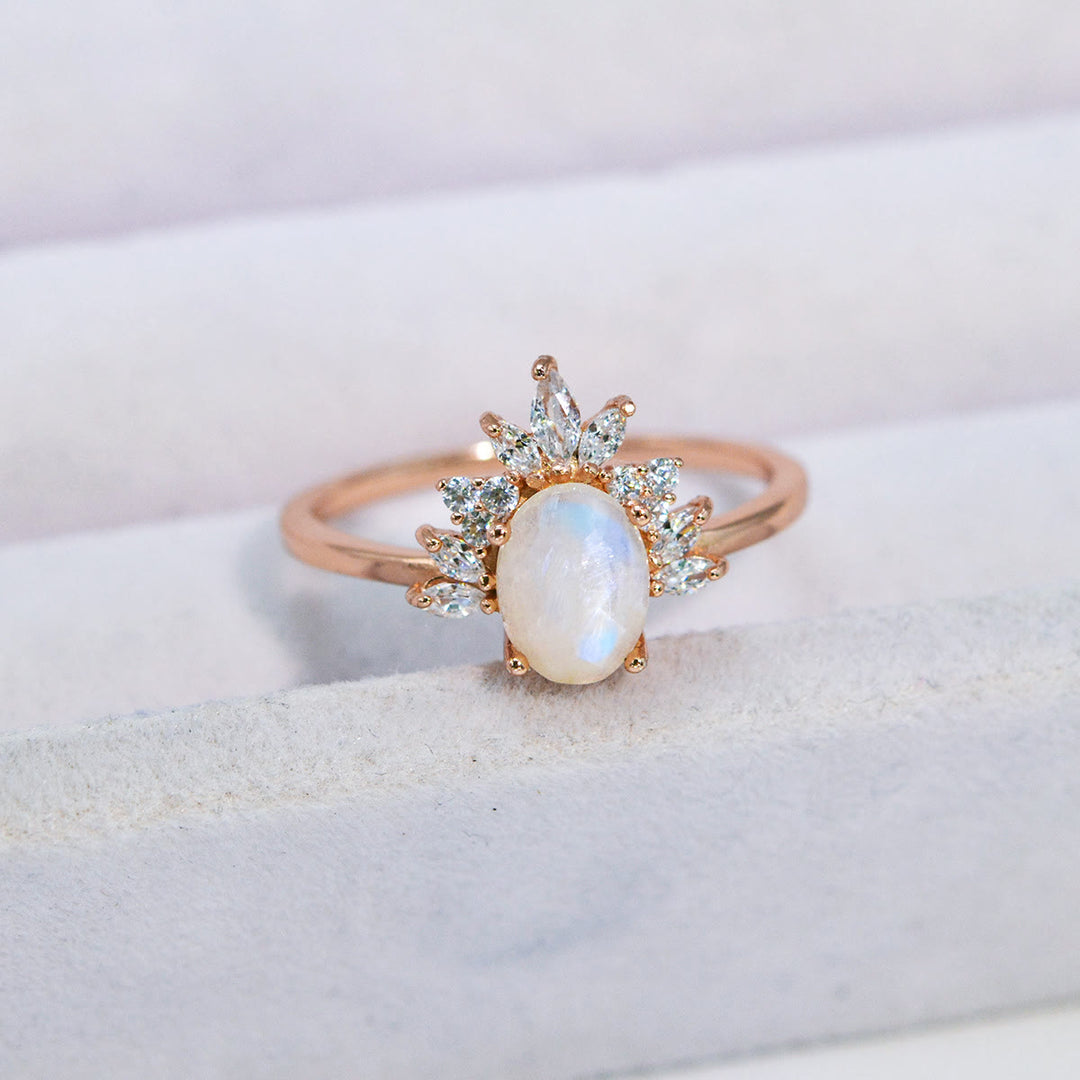 Anello in argento sterling 925 con pietra di luna ovale Olivenorma 
