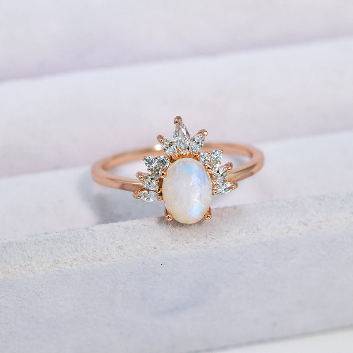 Anello in argento sterling 925 con pietra di luna ovale Olivenorma 
