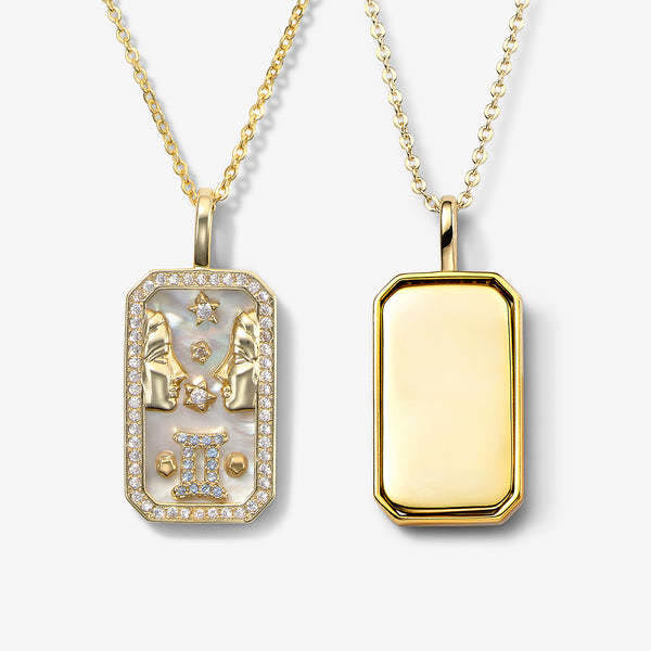 Collana Olivenorma con targhetta incisa con zircone bianco e 12 segni zodiacali 