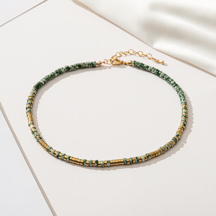Collana di perline impilabili in agata muschiata smeraldo Olivenorma