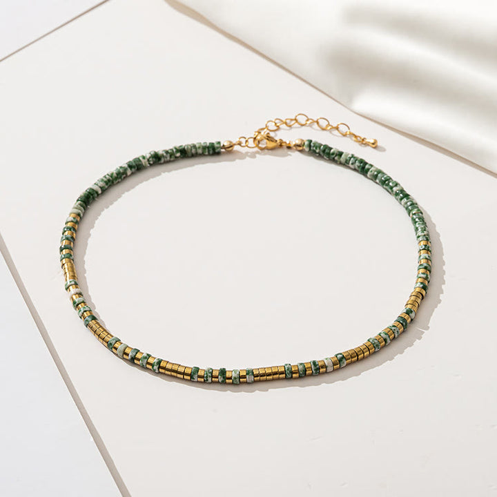 Collana di perline impilabili in agata muschiata smeraldo Olivenorma