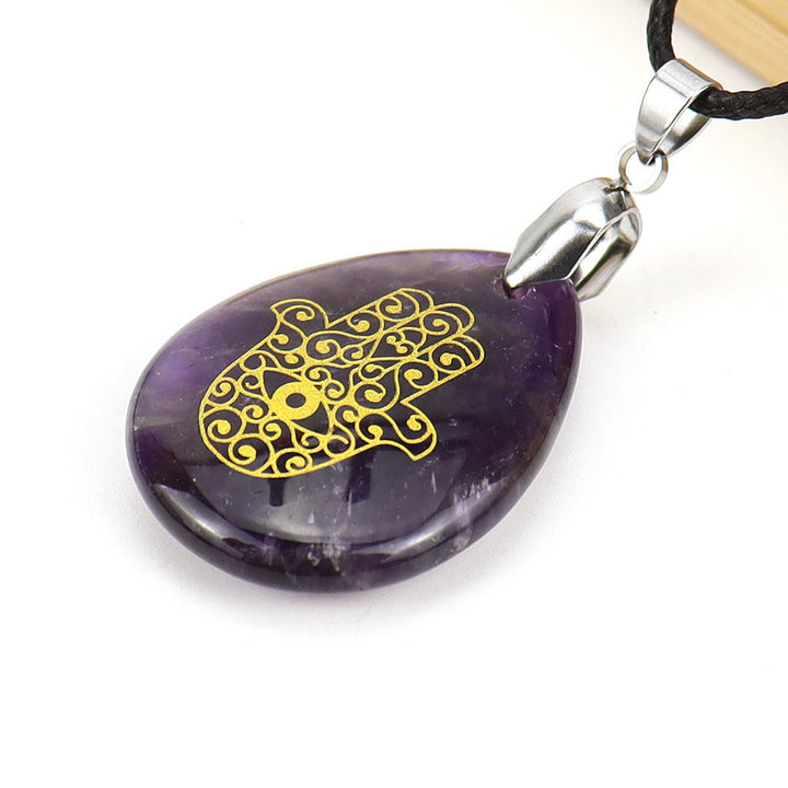 Olivenorma Collana con ciondolo Hamsa in cristallo a forma di goccia naturale