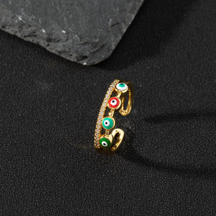 Olivenorma Anello Zircone Bianco Anello Regolabile Malocchio