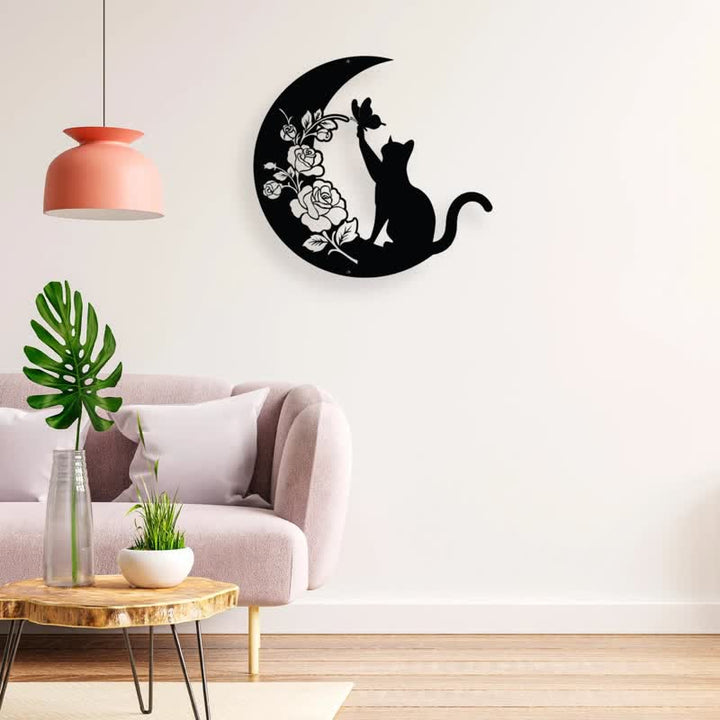Decorazione da parete in metallo Olivenorma Cresent Moon e Cat
