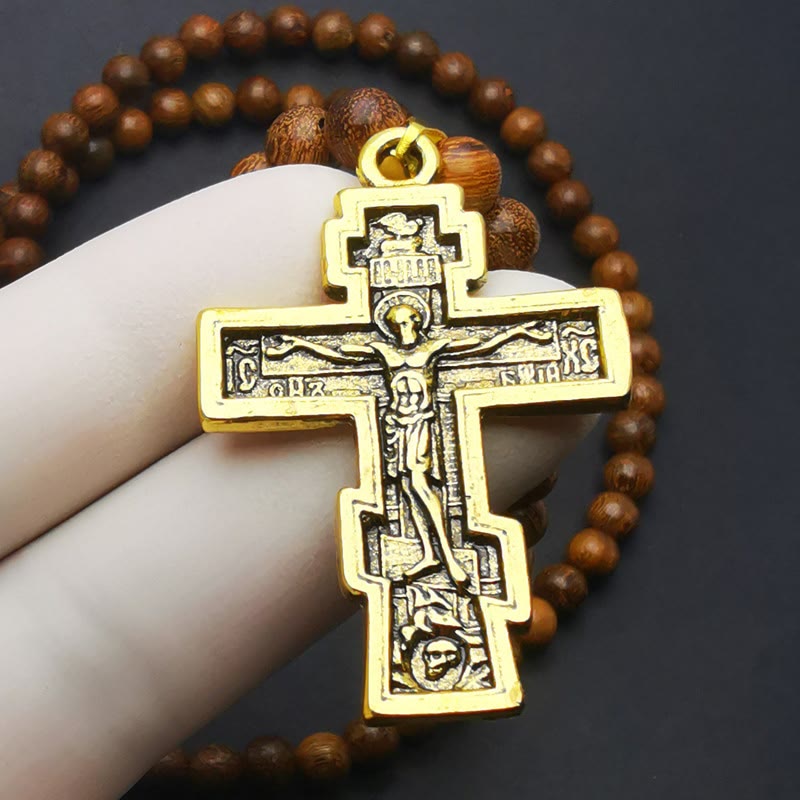 Olivenorma Croce Pendente Perline di Legno Collana Rosario