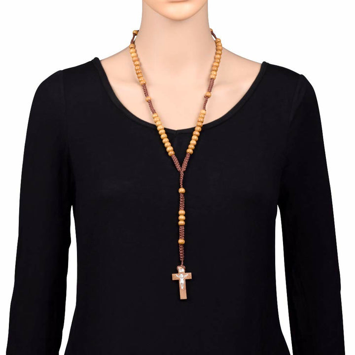 Collana rosario con perline di legno Mala a croce Olivenorma 