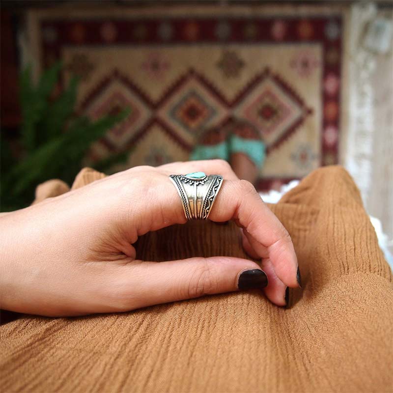 Anello Reki turchese con goccia d'acqua in stile boho Olivenorma