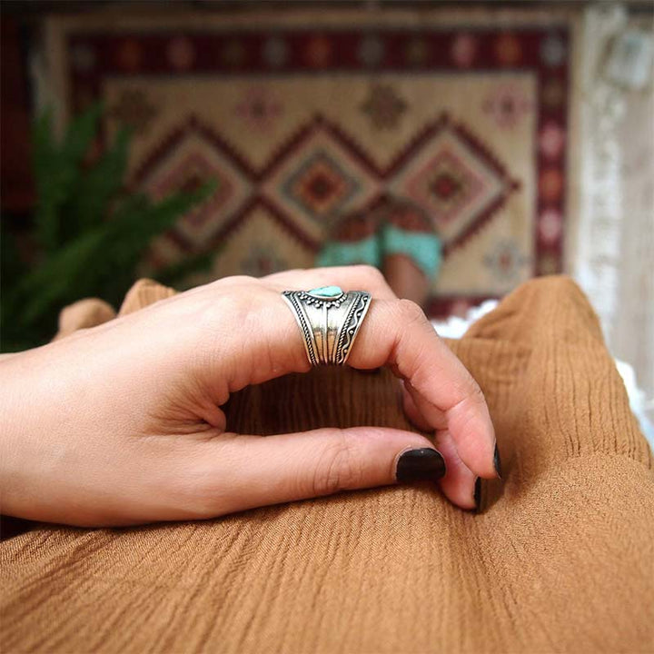 Anello Reki turchese con goccia d'acqua in stile boho Olivenorma