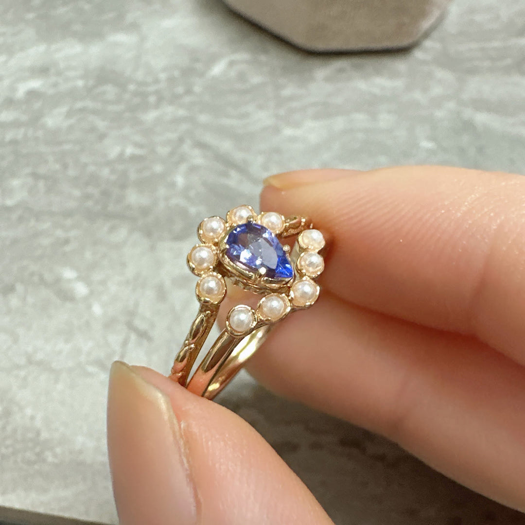Anello Olivenorma S925 con perla e goccia a doppio strato 