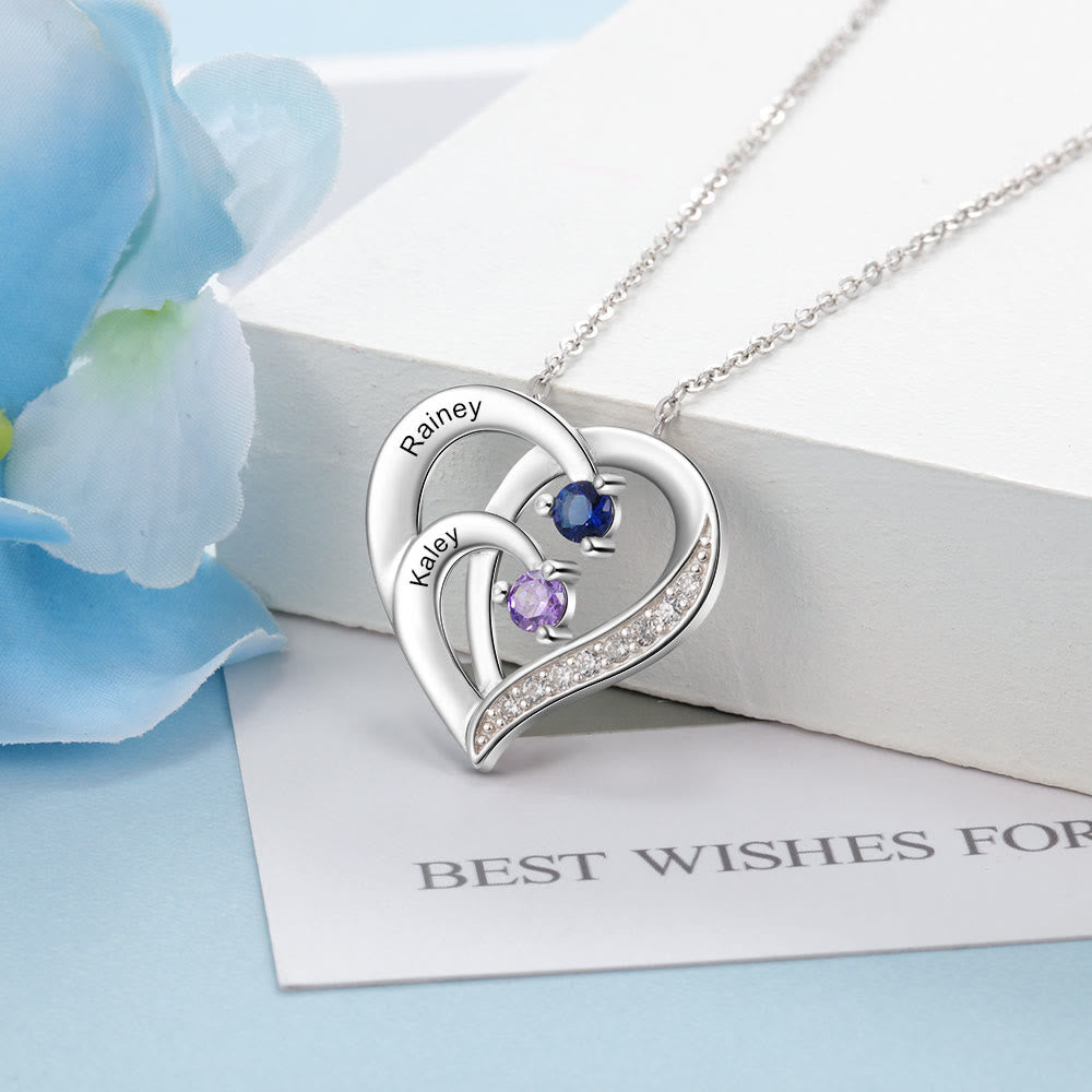 Collana personalizzata Olivenorma con cuore inciso e pietre portafortuna