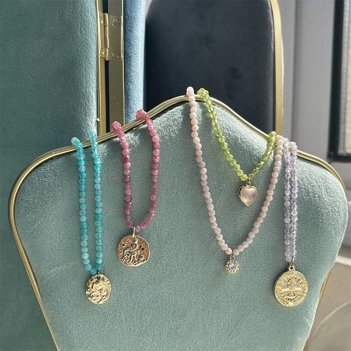 Collana con ciondolo in metallo con cristallo naturale Olivenorma