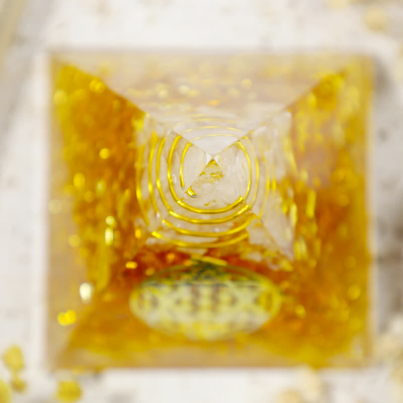 Olivenorma Citrine Ricchezza Cubo di Metatron Piramide Orgonica