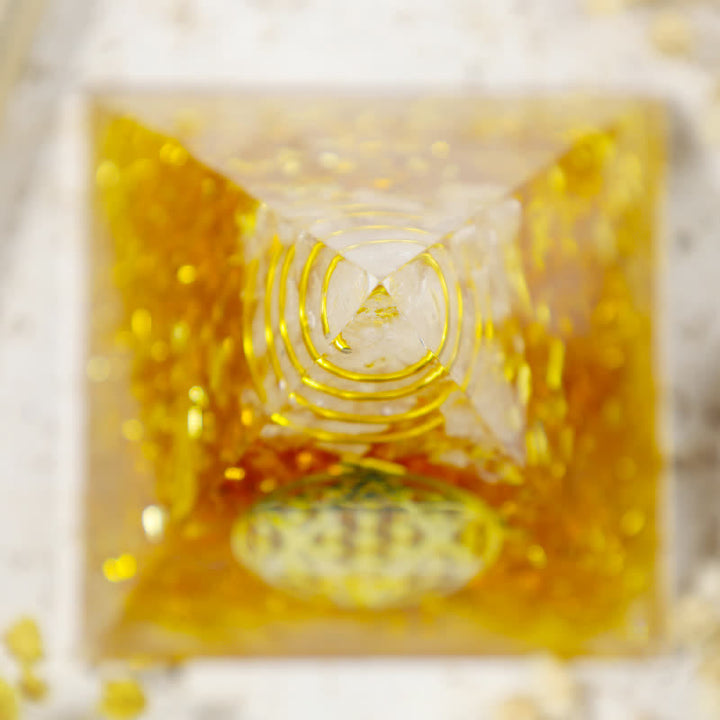 Olivenorma Citrine Ricchezza Cubo di Metatron Piramide Orgonica