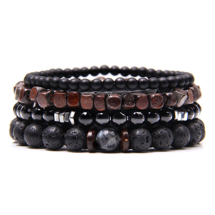 Olivenorma "Forza della natura" Bracciale in pietra vulcanica ed ematite, 4 pezzi 
