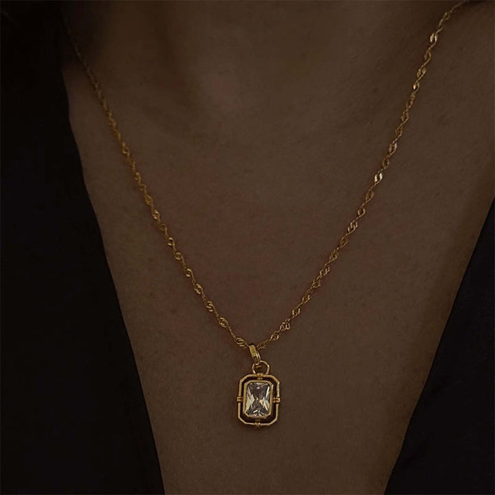 Collana Olivenorma Water Wave Chain Square Zircone Titanio Acciaio