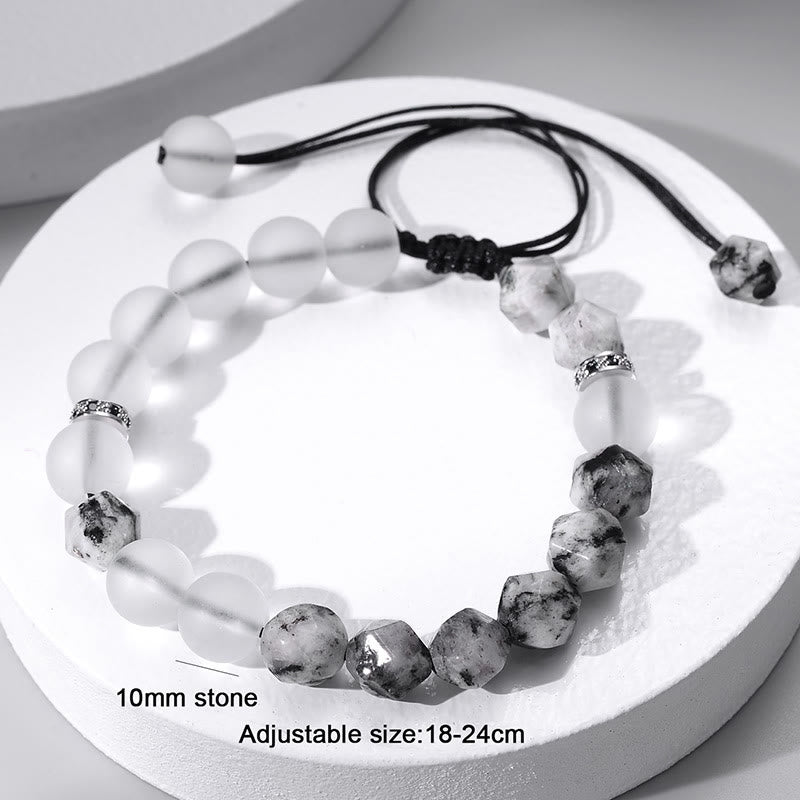 Olivenorma 10mm Bracciale con cinturino in perline di cristallo bianco spazzolato