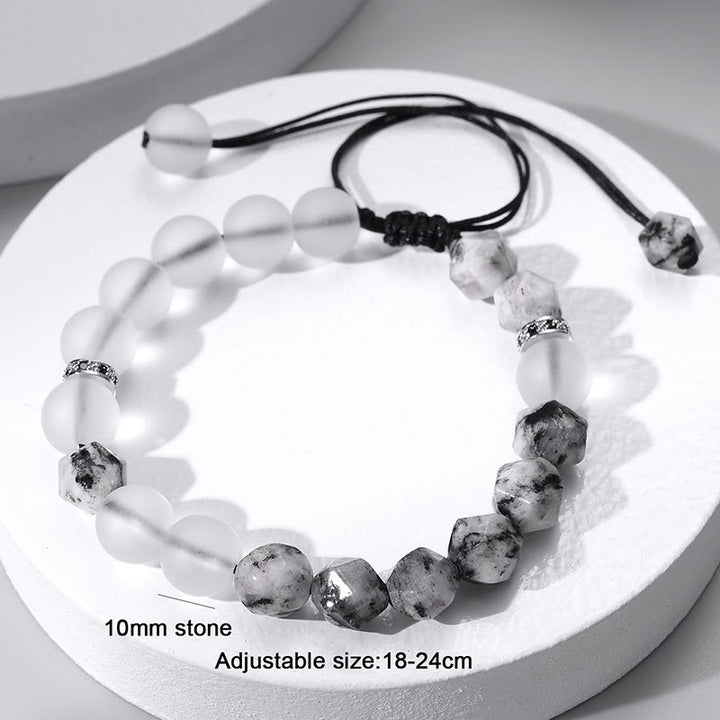 Olivenorma 10mm Bracciale con cinturino in perline di cristallo bianco spazzolato
