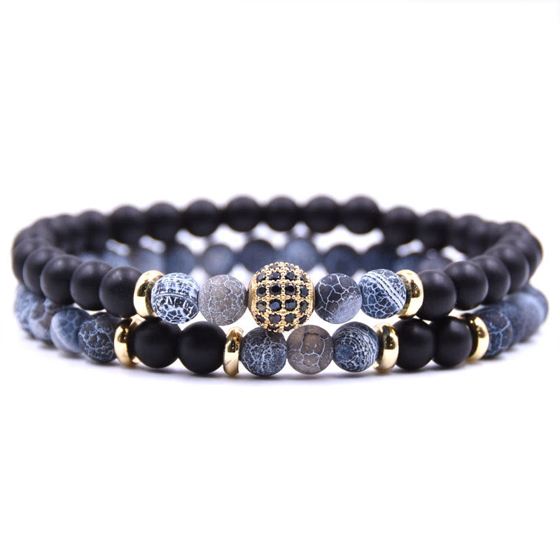 Bracciale da uomo con perline a due strati in cristallo naturale Olivenorma