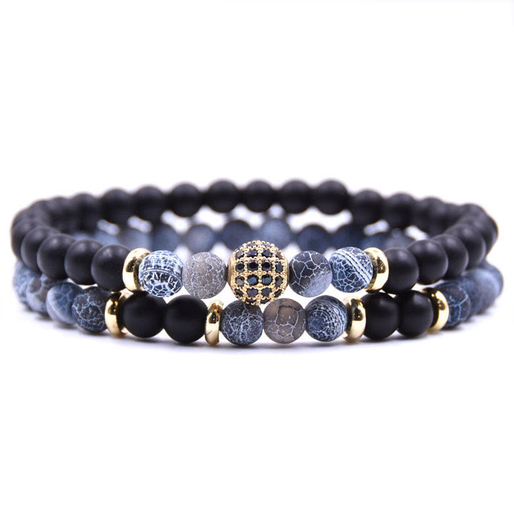 Bracciale da uomo con perline a due strati in cristallo naturale Olivenorma