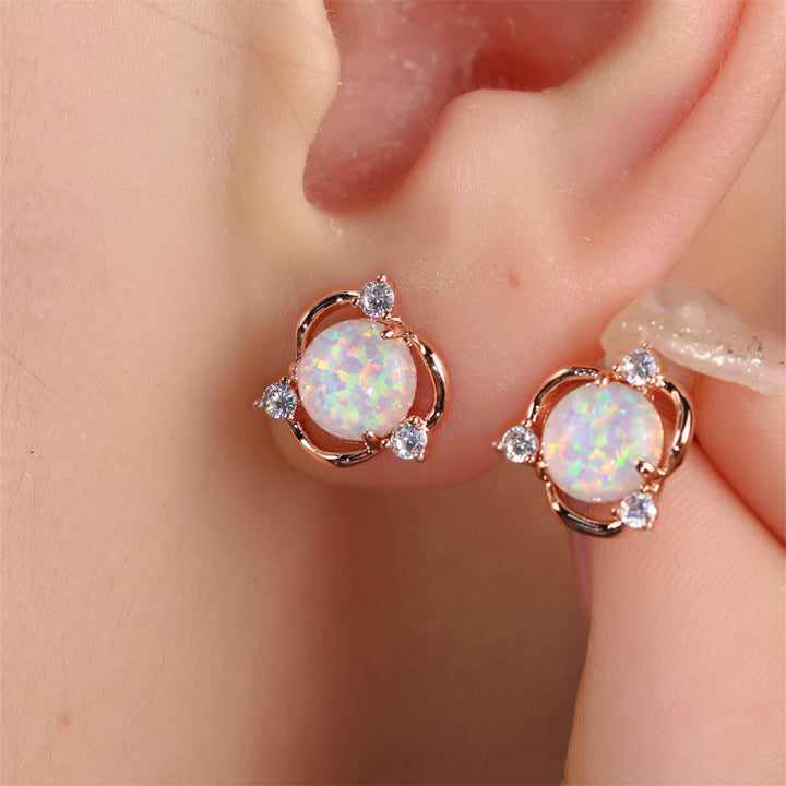 Orecchini a bottone Olivenorma Opal Small Round White Zircon 