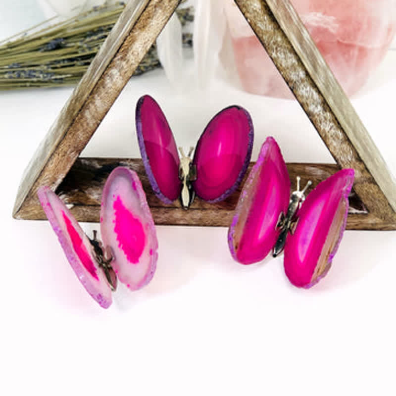 Olivenorma Agata Druzy Butterfly Stand Decorazione con pietre preziose