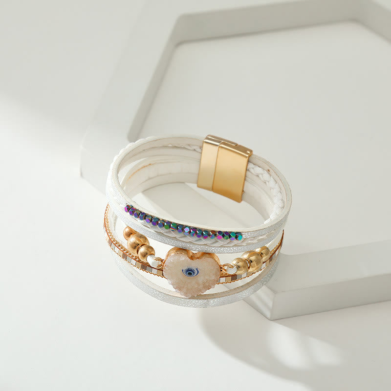 Olivenorma "Tripla protezione" Braccialetto con perline dorate e cristallo a forma di cuore contro il malocchio