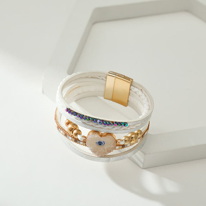 Olivenorma "Tripla protezione" Braccialetto con perline dorate e cristallo a forma di cuore contro il malocchio