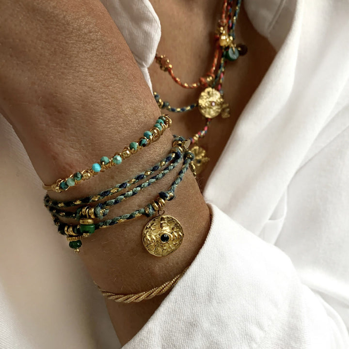 Olivenorma Bohemian Bracciale intrecciato vintage in acciaio inossidabile 18k