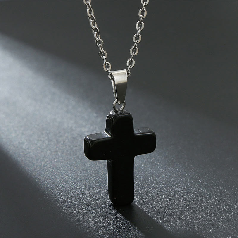 Collana con croce in pietra naturale Olivenorma 