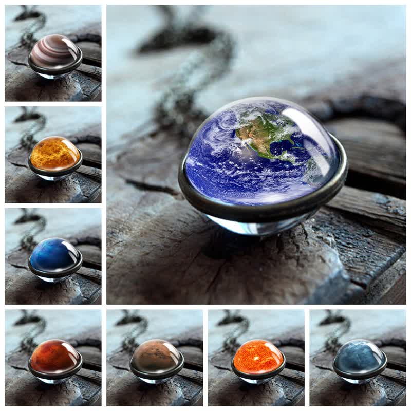 Collana Olivenorma con pianeti e cielo in vetro bifacciale