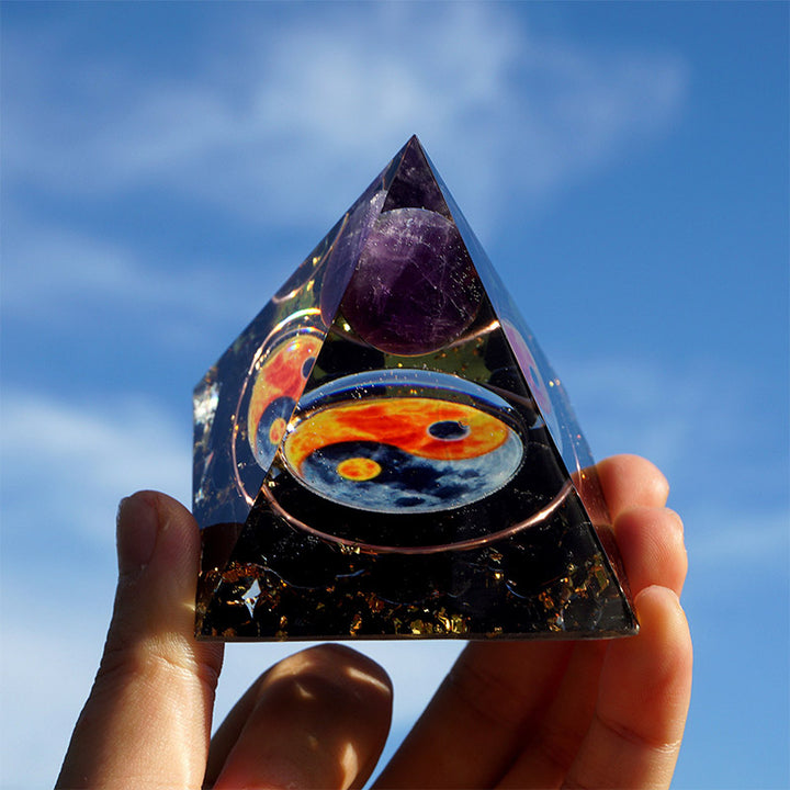 Olivenorma Ametista Yin Yang Serie Piramide Orgonica Bilanciata 