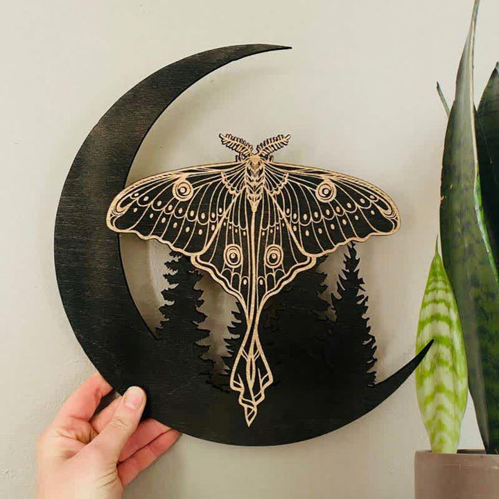 Decorazione da parete in legno Olivenorma Crescent Moon Moth