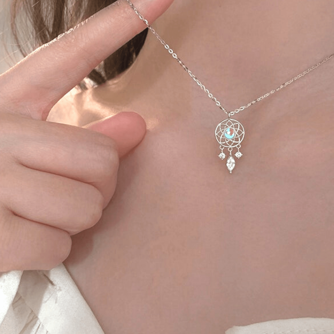 Olivenorma Acchiappasogni fatto a mano con collana in pietra di luna