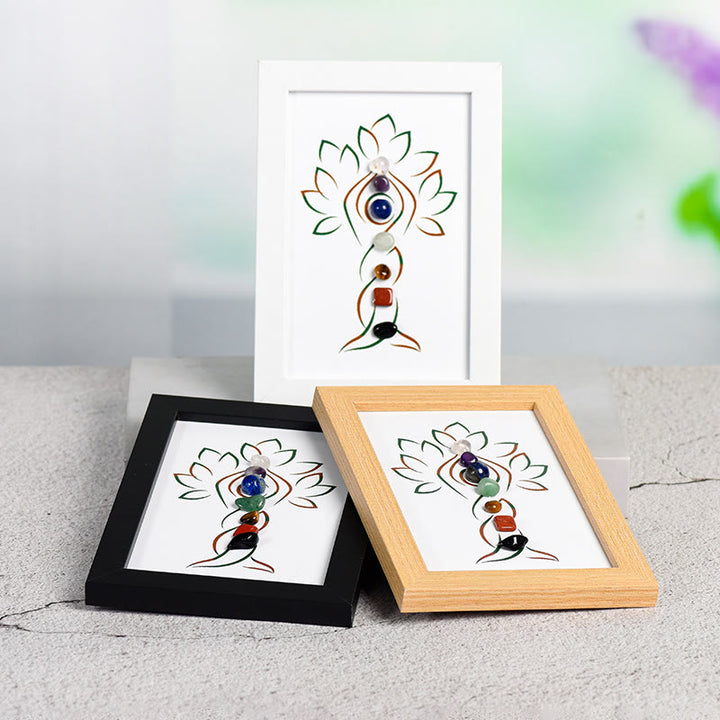 Decorazione per cornice per foto in pietra grezza con chakra dell'albero yoga Olivenorma