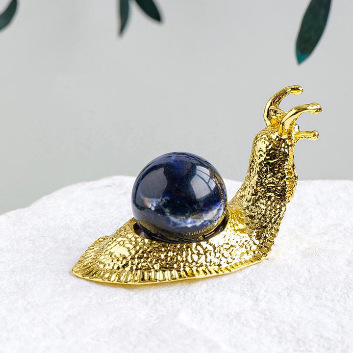 Olivenorma Portapalle di Cristallo Naturale Piccola Decorazione a Forma di Lumaca con Pietre Preziose - Sodalite - D'oro - image 19