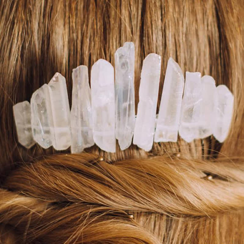 Pettine per capelli a forma di U in cristallo naturale con corona di cristallo