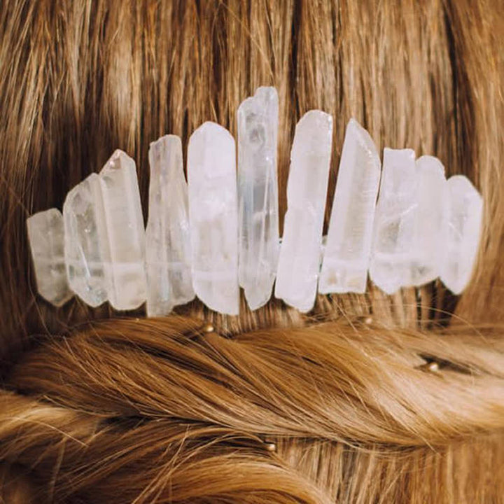 Pettine per capelli a forma di U in cristallo naturale con corona di cristallo