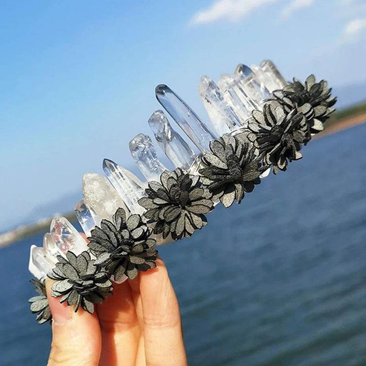 Olivenorma Tiara di fiori con corona arcobaleno in cristallo naturale