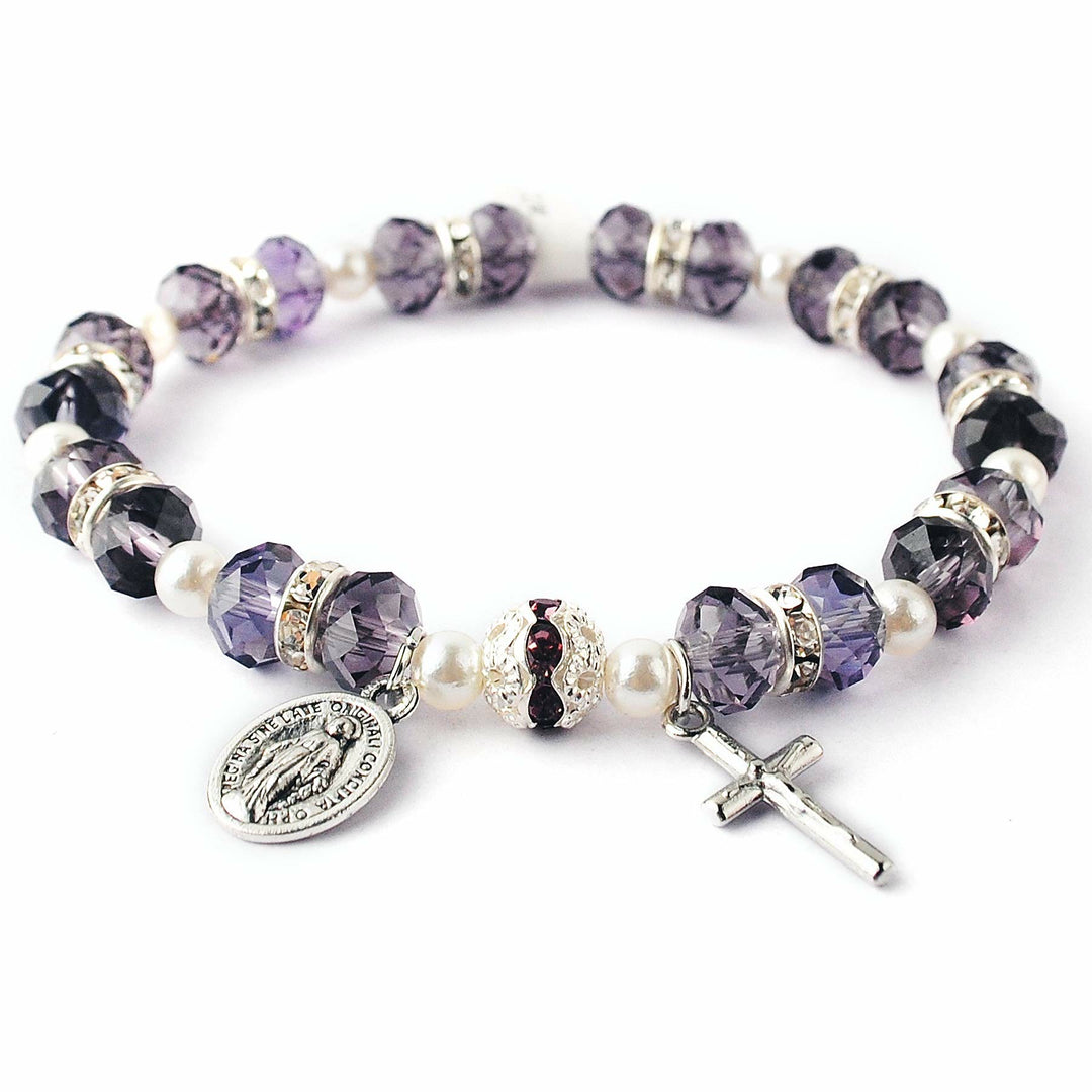 Braccialetto con croce cristiana in cristallo sfaccettato Olivenorma